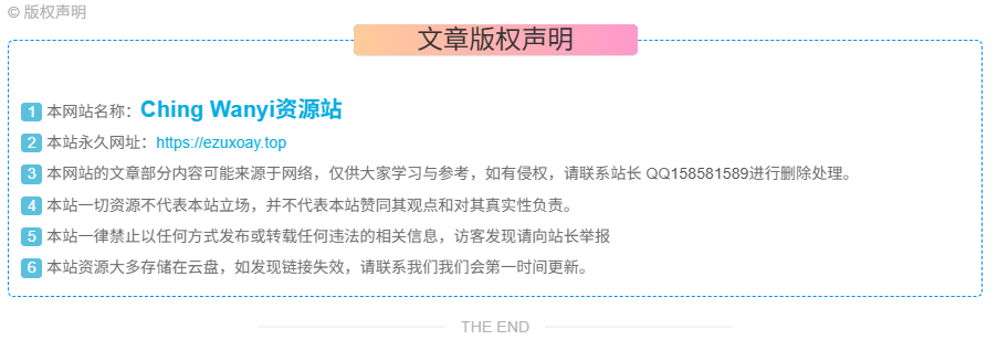 子比主题美化 – 文章版权声明样式-鹿鸣资源站
